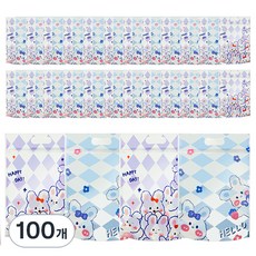 미미파티 감성 귀여운 구디백 손잡이 지퍼백 포장 봉투, 블루토끼, 100개