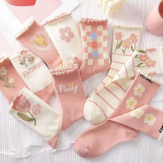 Aster 女性花卉圖案中筒襪9件組