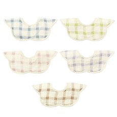 DCLARE 6層紗防水嬰兒圍兜組, 藍格紋+綠格紋+粉格紋+紫格紋+棕格紋, 5件, 1組