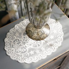 미스모네 샹들리에 오발 앤틱 레이스 테이블매트, 크림톤, 라지