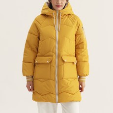 Elsso 女款拉鍊撞色亮點連帽長版鋪棉外套
