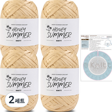 니뜨 허니썸머 뜨개실 50g x 4p + 허니 썸머 리본햇 도안 세트, 01 크림베이지, 2세트