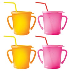 아가프라 매직 빨대컵, 300ml, 4개, 오렌지 + 핑크