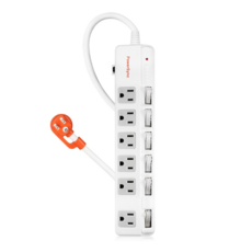 PowerSync 包爾星克 6開6插斜面開關防雷擊抗搖擺延長用電源線組 3孔 TPS366BN9027, 2.7m, 白色, 1組