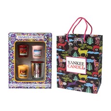 Yankee Candle 香氛蠟燭禮物組 49克x3個 + 銀色大樹燭杯 1個 + 禮物袋, 款式隨機, 顏色隨機