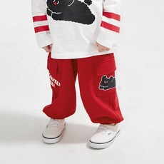 韓國 MInIBEBE 兒童黑色小狗工裝束口褲