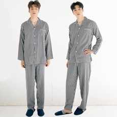 테라우드 남성용 심플체크 긴팔 잠옷 상하의 2세트