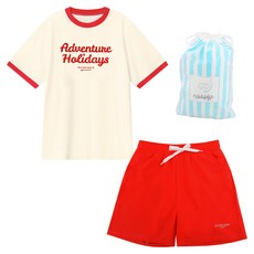 에스티홀리데이 반팔 래쉬가드 + 보드숏 + 비치백 세트 C255-13, 레드