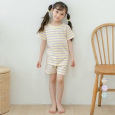 LollyTree 兒童純棉短袖條紋五分居家服