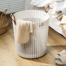 EVER HOUSE 線條多用途收納洗衣籃 圓形, 白色