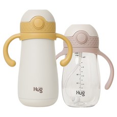 마더케이 허그 스테인리스 빨대컵 + 추 빨대컵, 650ml, 1세트, 머스터드 + 핑크베이지