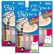 INABA CIAO 啾嚕 下尿道保健配方 肉泥 14gx4本 適口性高 不添加防腐劑 小包裝設計, 下尿道保健配方 雞肉, 56g, 3袋