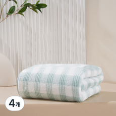 Woni's格紋超細纖維浴巾, 綠色, 4個