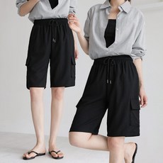 andstyle [1+1] 男女通用 夏季 涼感人造絲 工裝 五分 鬆緊帶 短褲 263042 2件組