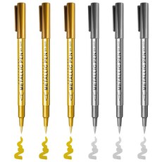 다다 메탈릭 펄 마카펜 브러쉬 실버 3p + 골드 3p 세트, 1세트, 2색