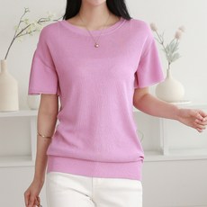 뮤리엘 여성용 베이직 라운드 프릴 여름 니트 반팔 티셔츠