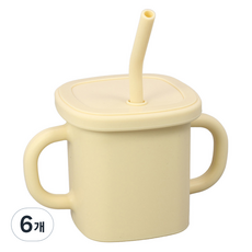 순수아 유아용 실리콘 양손 빨대컵, 아이보리, 6개, 300ml