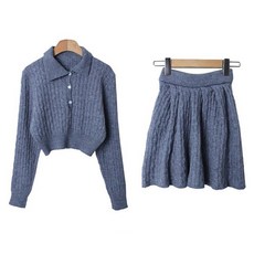 린다샵 브리델 카라넥 꽈배기 크롭 니트 + 스커트 세트 cpset3557k47