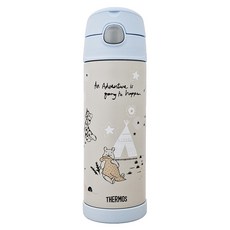 THERMOS 膳魔師兩用上蓋不鏽鋼保冷瓶, 470ml, 附提把, 方形按鈕, 小熊維尼露營篇 藍色, 1個