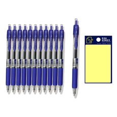 DONG-A U-Knock 原子筆 0.7mm 12入 + Tucoby 黃色便利貼 套組, 藍色, 1套