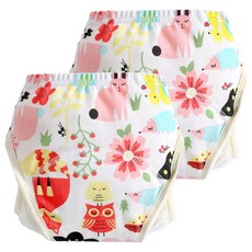 加厚六層紗布學習褲/尿布褲 2件1組 寶寶如廁訓練褲, 90碼 建議8-12kg, 動物小花, 2件