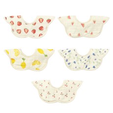 DCLARE 6層紗防水嬰兒圍兜組, 草莓+西瓜+檸檬+藍莓+櫻桃, 5件, 1組