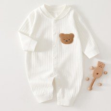 Bebeniz 新生兒用大熊寶寶貼布羅紋純棉太空服