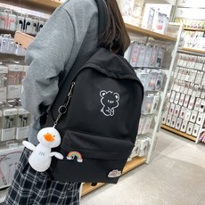 Elsso 新學期角色後揹包 + 鴨子鑰匙圈 + 徽章 2入組, 後背包(黑色)