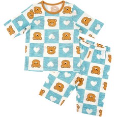 Maykids 童款小熊餅乾棋盤格竹節棉七分袖家居服套裝