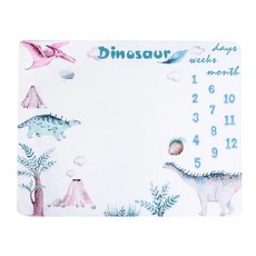 Kori Deer 可莉鹿 彌月禮盒組-法蘭絨嬰兒童成長紀錄日期毯, 恐龍王國 白色