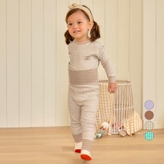 unifriend 兒童Elin格紋護肚九分居家服上下套裝