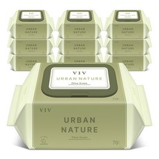 비브어반네이처 저자극 아기물티슈 캡형 올리브 그린, 75g, 70매, 10개