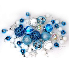 摩達客 聖誕 造型彩繪球40入禮盒組12格 大球8入+小球32入 單球直徑, 30mm + 60mm, 銀藍色系, 1組