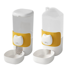 掛式自動飲水器 1L + 餵食器 1L 250g, 1組, 奶黃色, 2L