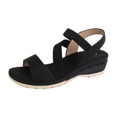 Rable 女款超輕量緩震綁帶楔型涼鞋, 黑色, 255