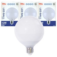 光束LED球型燈泡 12W 短型, 晝光色, 3個