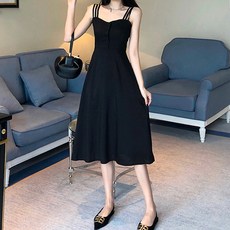 ViVEMO 三肩帶無袖馬甲連身裙 00892 含大尺碼, 黑色