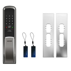 KOCOM 附把手推拉式數位密碼電子鎖 KDL-U8900S + 卡片 + 加固板套組, 顧客自行安裝, KDL-U8900S(鈦銀色)
