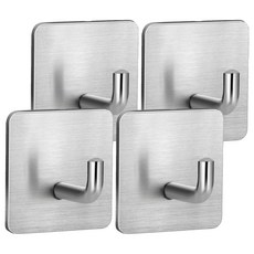 U-mop 無痕不鏽鋼長鼻掛勾 3M背膠 4 x 4cm, 4個, 銀色