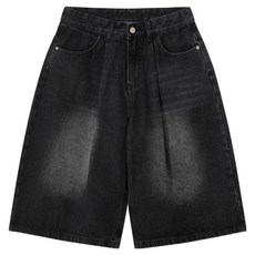 M.N.C 男女通用抓褶百慕達寬版丹寧短褲 MDSP303LJ