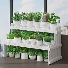 GAPANG 實木仙人掌多肉植物花盆架 04號, 2層, 白色