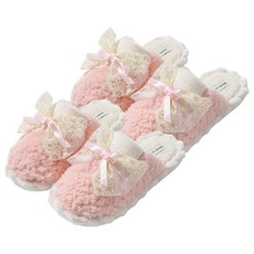 EVER HOUSE 柔軟蕾絲蝴蝶結室內拖鞋, 2個, 粉紅色