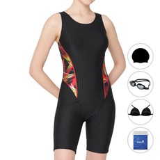 quaro 女用U型挖背五分泳衣 + 泳帽 + 泳鏡 + 胸墊 + 透明收納袋套組 QRB286S