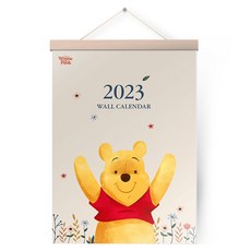 ART NOU VEAU 2023年迪士尼小熊維尼圖案壁掛式A3日曆, 白色的, 1個