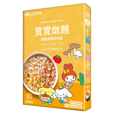 波堤寶寶 Sanrio Characters 寶寶燉麵綜合組, 適合1歲-2.5歲寶寶, 海藻干貝鮭魚 + 番茄藜麥牛肉 + 鮮菇燕麥雞肉, 450g, 1盒