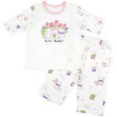 Maykids 女童款兔子鬱金香圖案七分袖上衣長褲套裝