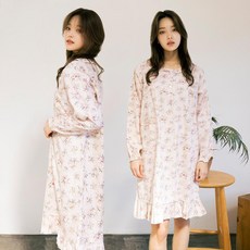 테라우드 여성용 순면 긴팔 파자마 원피스 2p