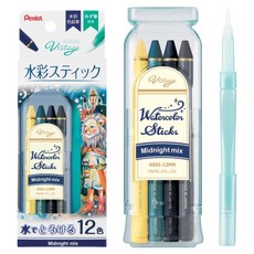 Pentel 飛龍文具 Pistage 水彩棒 午夜混色 + 水筆 GSS1-12MN, 1套, 12色