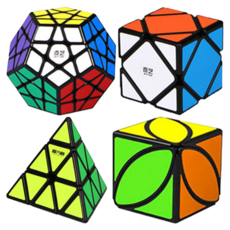 QYTOYS 奇藝 魔方格異形魔方大禮盒 Set 魔方套裝 金字塔 斜轉型 楓葉型 五邊型 包裝 轉動流暢 增強邏輯推理能力, 黑邊版, 1組