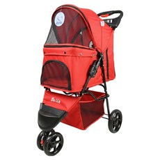 Bello Pets 寵物推車 + 遮雨罩 3輪 1鍵收納, 1個, 紅色
